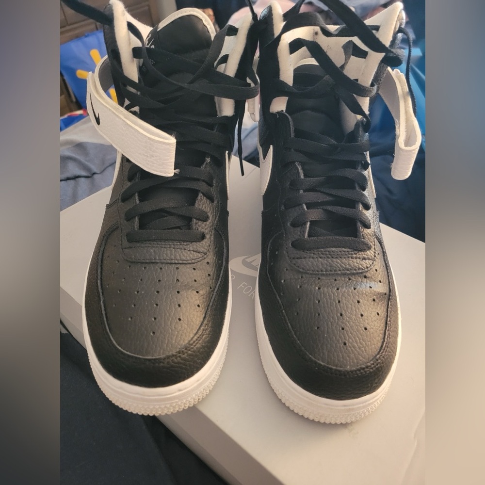 Children's Black and White High-Top Sneakers with Ankle Strap